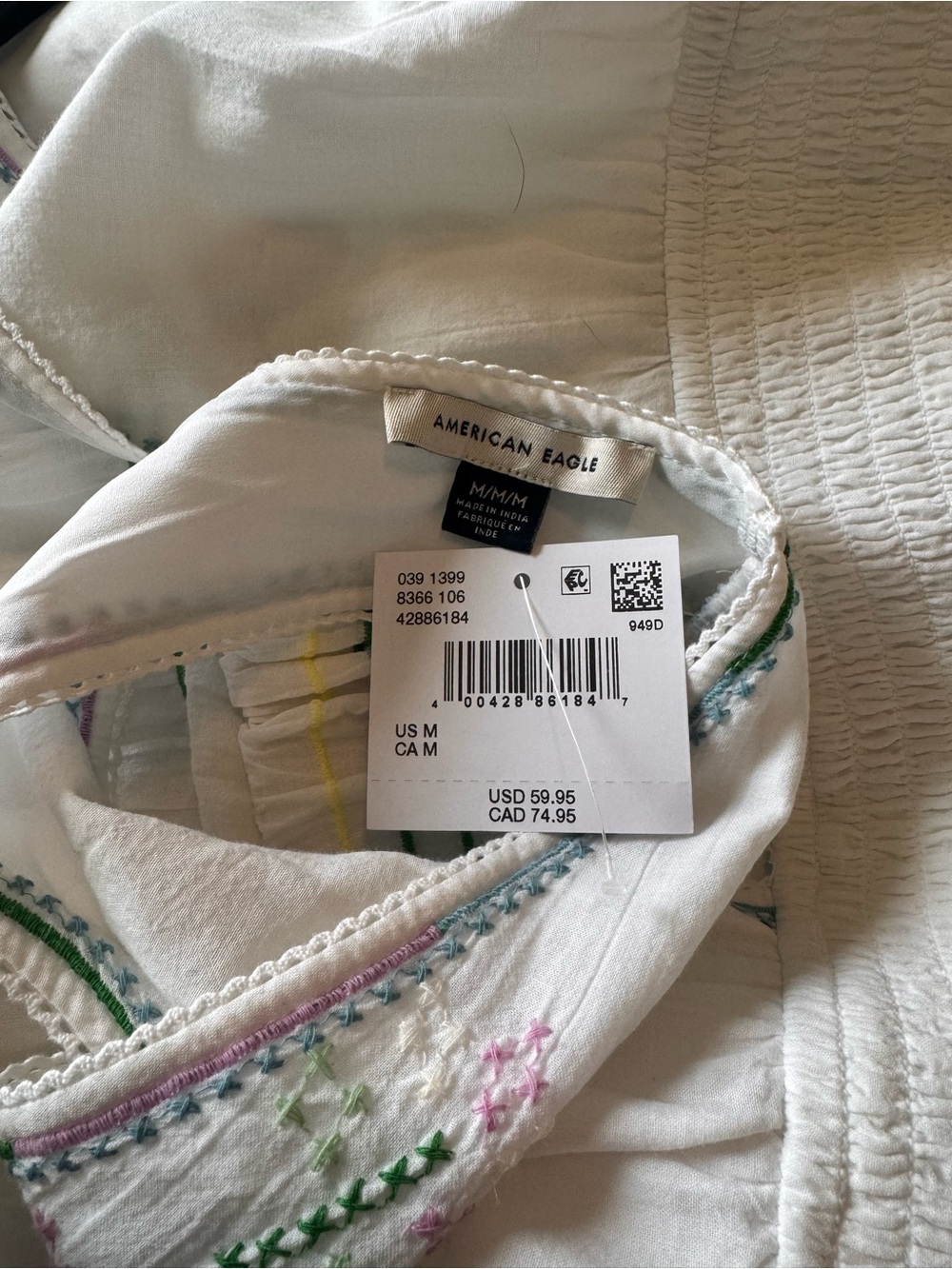 NWT American Eagle White Tiered Embroidered V-Neck Sundress - Picture 4 of 4